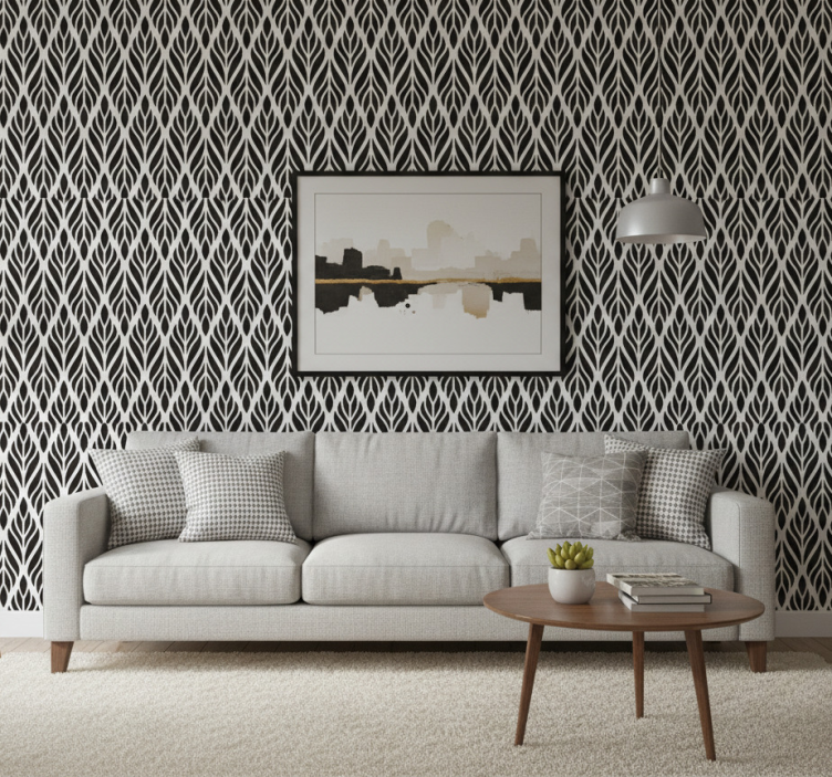 Carta da parati soggiorno foglie nere eleganti - TenStickers