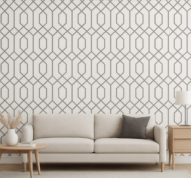 Carta da parati soggiorno geometrica grigia - TenStickers