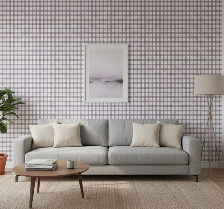 Carta da parati soggiorno gingham lilla - TenStickers
