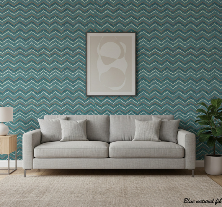 Carta da parati soggiorno imitazione fibra naturale blu - TenStickers