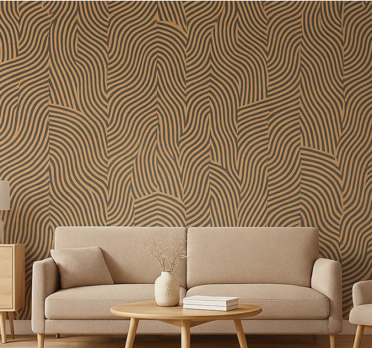 Carta da parati soggiorno linee nere e arancioni moderne - TenStickers
