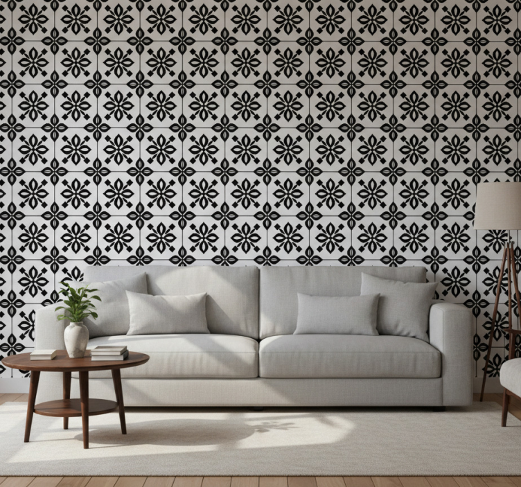 Carta da parati soggiorno mosaico bianco e nero - TenStickers