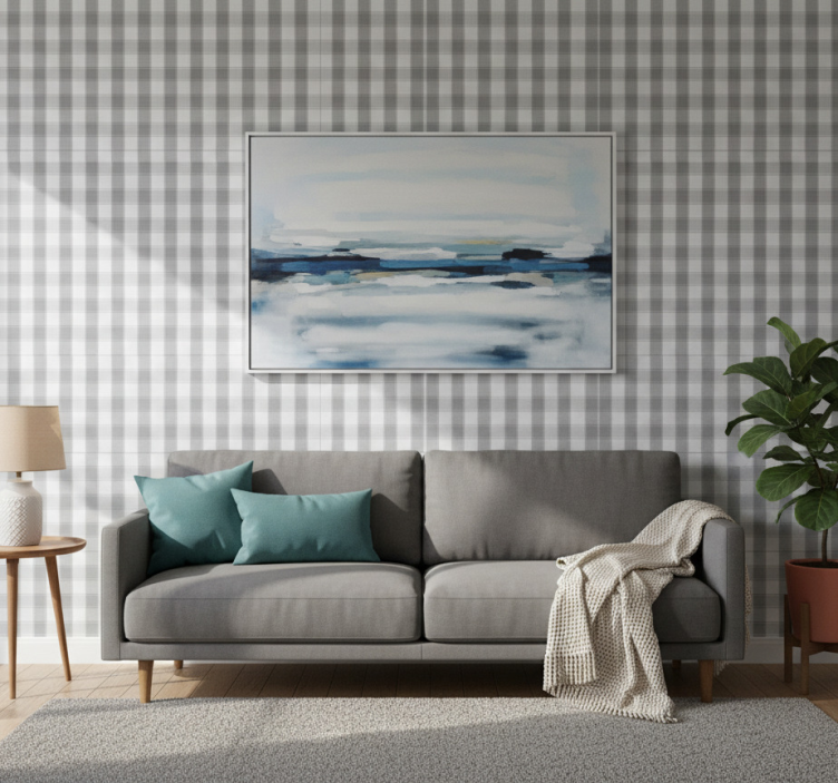 Carta da parati soggiorno motivo check classico - TenStickers