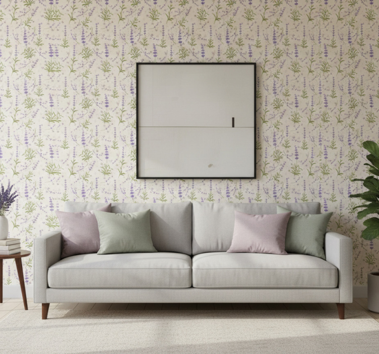 Carta da parati soggiorno motivo floreale lavanda - TenStickers