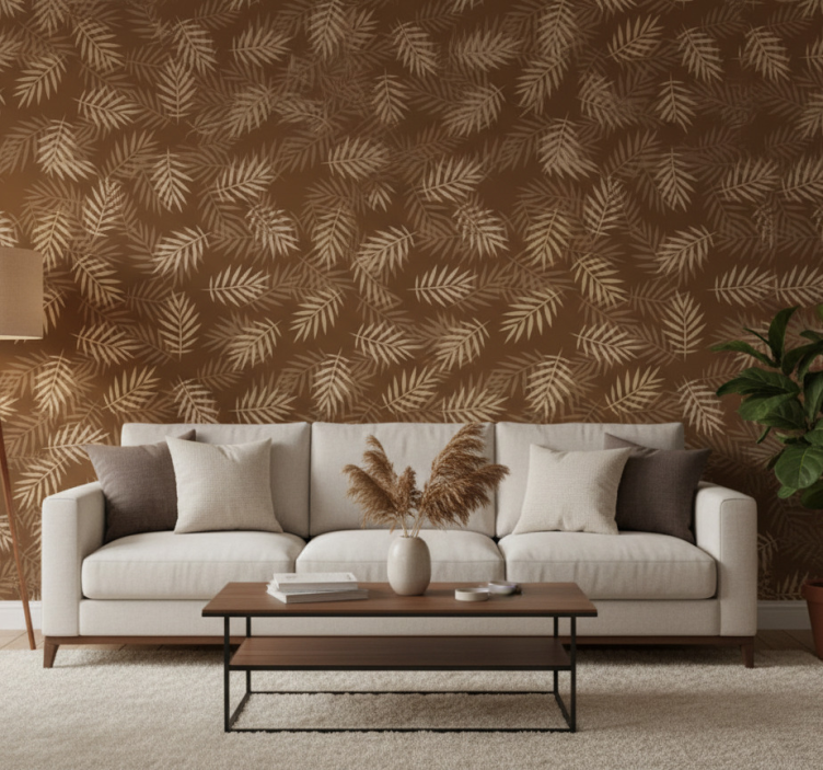 Carta da parati soggiorno motivo foglia naturale - TenStickers