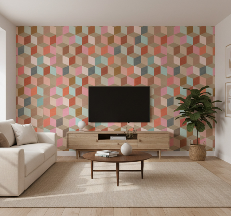 Carta da parati soggiorno motivo geometrico pastello - TenStickers