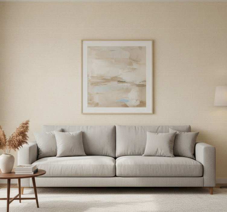 Carta da parati soggiorno motivo in iuta beige sottile - TenStickers