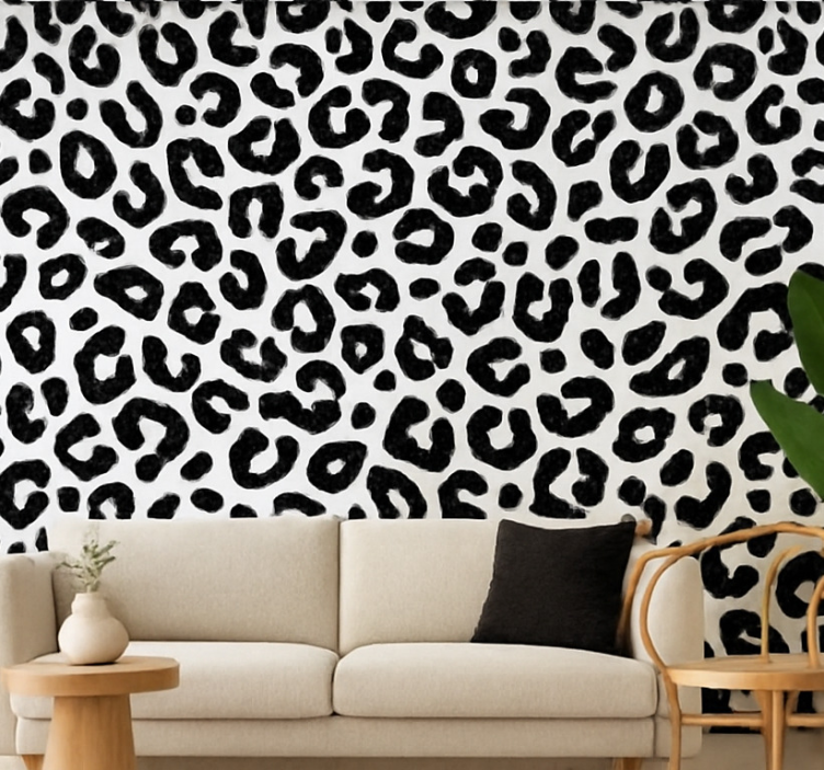 Carta da parati soggiorno motivo leopardato bianco e nero - TenStickers