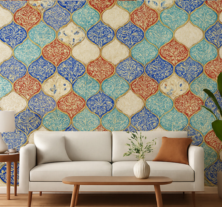 Carta da parati soggiorno motivo marocchino colorato - TenStickers