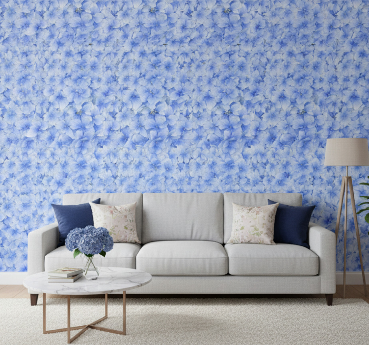 Carta da parati soggiorno motivo petali di ortensia - TenStickers