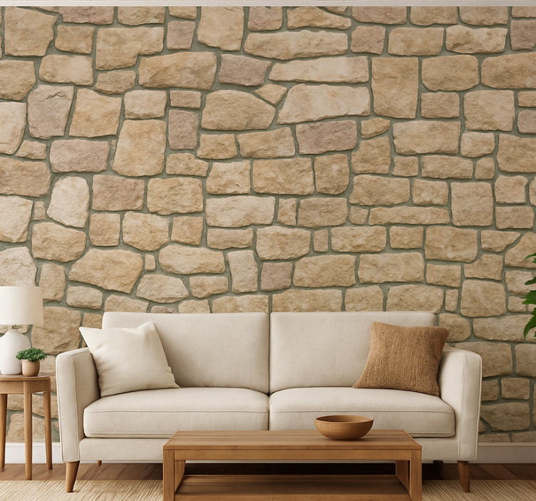 Carta da parati soggiorno motivo pietra beige - TenStickers