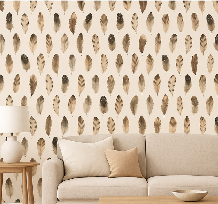 Carta da parati soggiorno motivo piume organiche - TenStickers