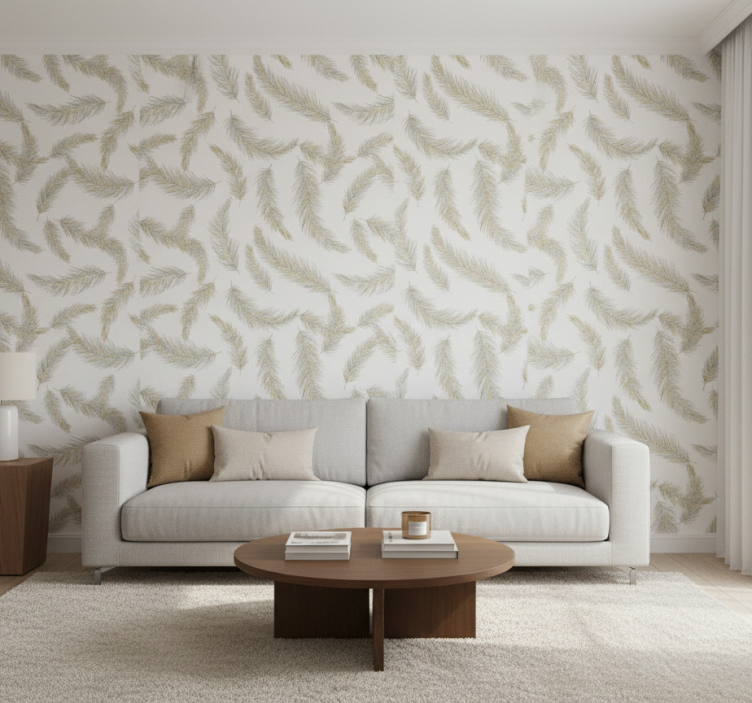 Carta da parati soggiorno piuma grigia fluttuante - TenStickers