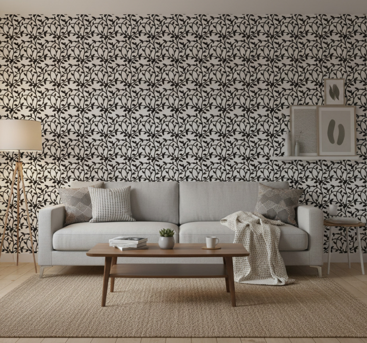 Carta da parati soggiorno rami bianchi e neri - TenStickers