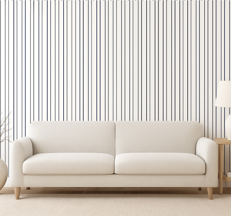 Carta da parati soggiorno righe sottili blu e bianche - TenStickers