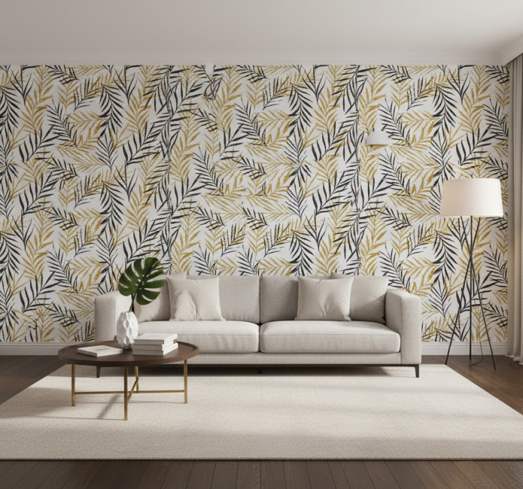 Carta da parati soggiorno stampa foglie giungla glamour - TenStickers