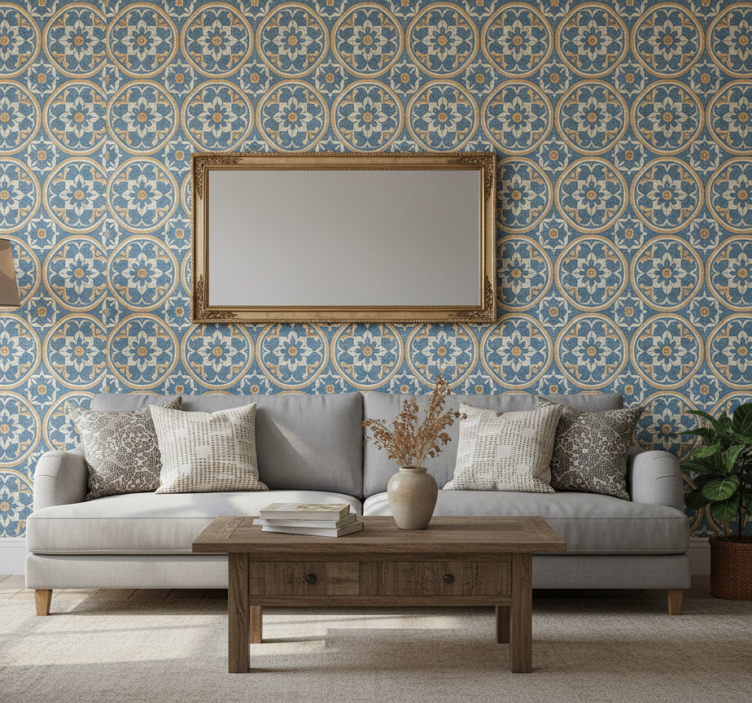 Carta da parati soggiorno stile azulejo - TenStickers