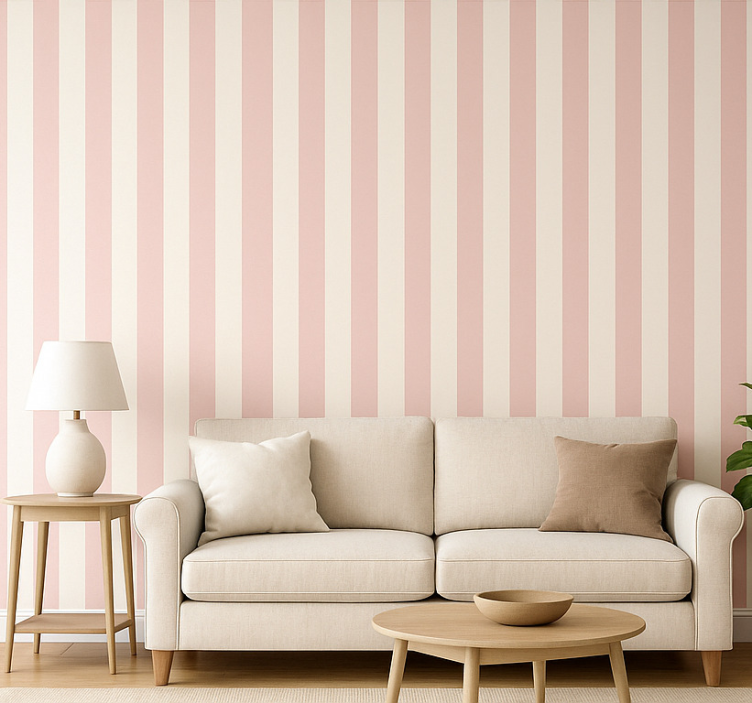 Carta da parati soggiorno strisce rosa e bianche - TenStickers