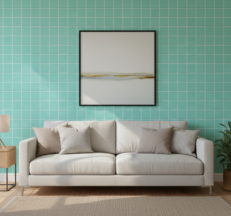 Carta da parati soggiorno superficie piastrellata turchese - TenStickers