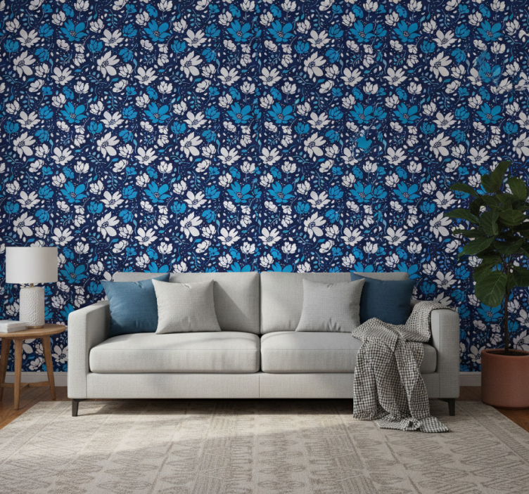 Carta da parati texture margherite bianche su sfondo blu - TenStickers