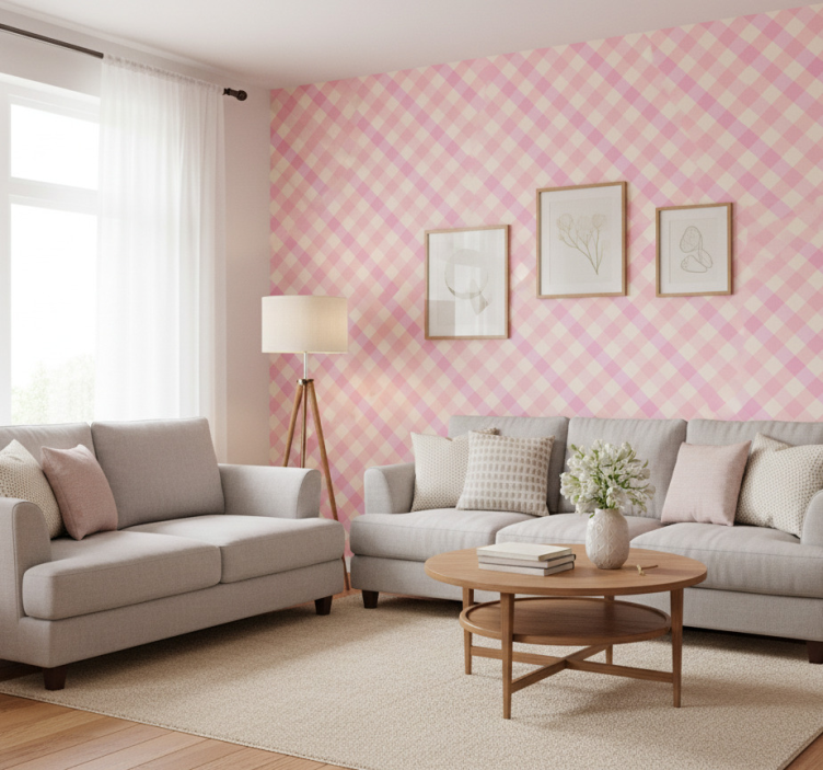 Carta da parati texture motivo a quadretti rosa - TenStickers