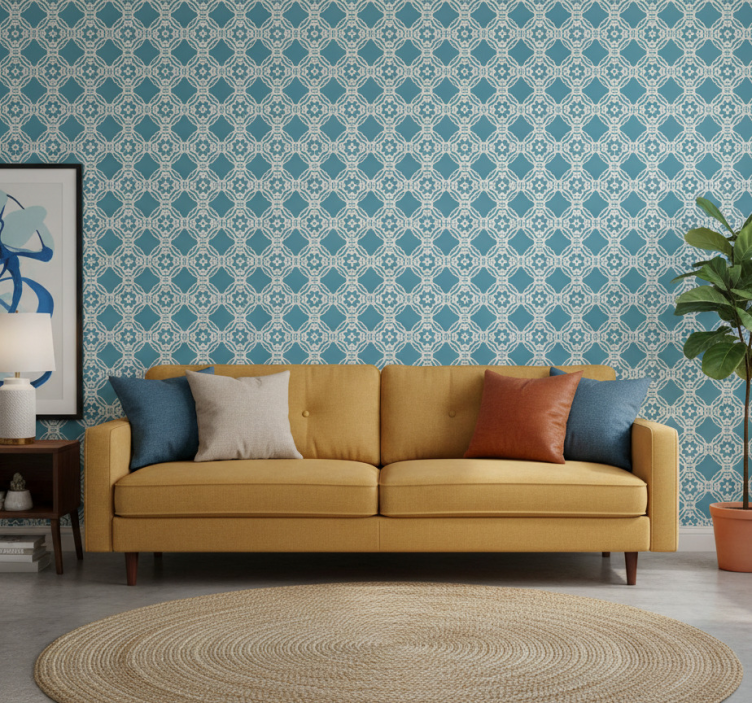 Carta da parati texture motivo antico blu e bianco - TenStickers