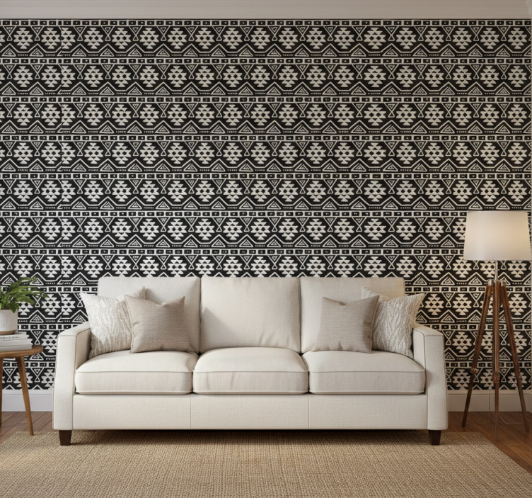 Carta da parati texture motivo bohemien bianco e nero - TenStickers