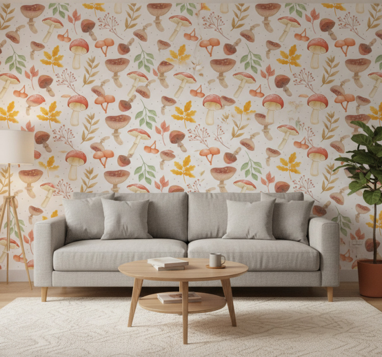Carta da parati texture motivo funghi dipinti a mano - TenStickers