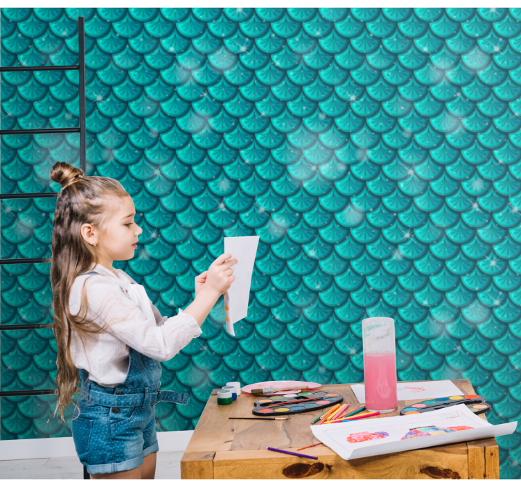 Carta da parati 3d Scaglie blu sirena - TenStickers