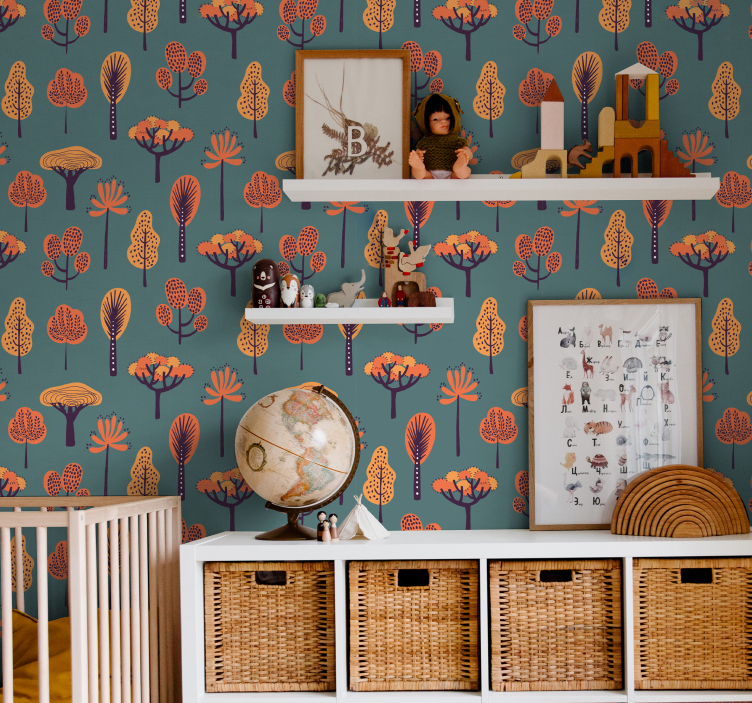 Carta da parati alberi motivi botanici stilizzati - TenStickers