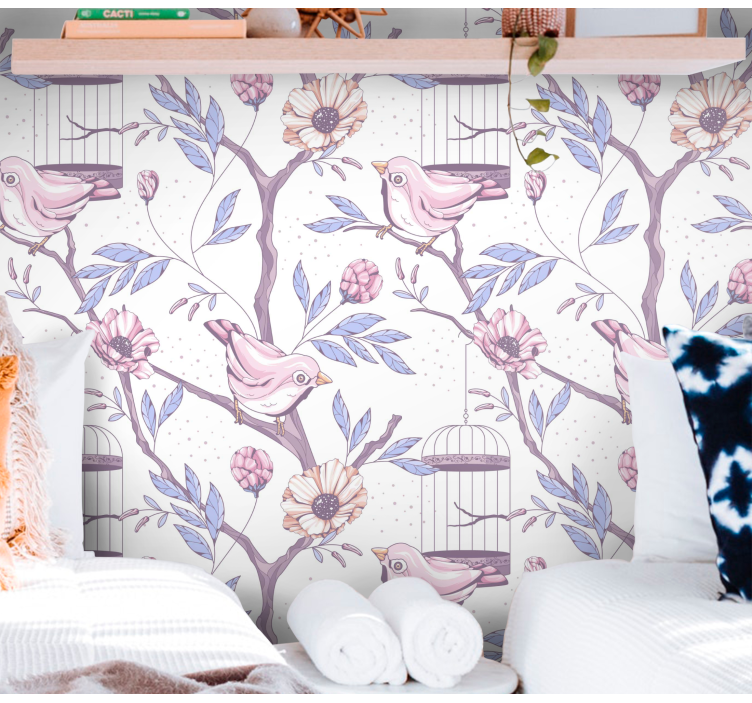 Carta da parati con albero e uccelli - TenStickers