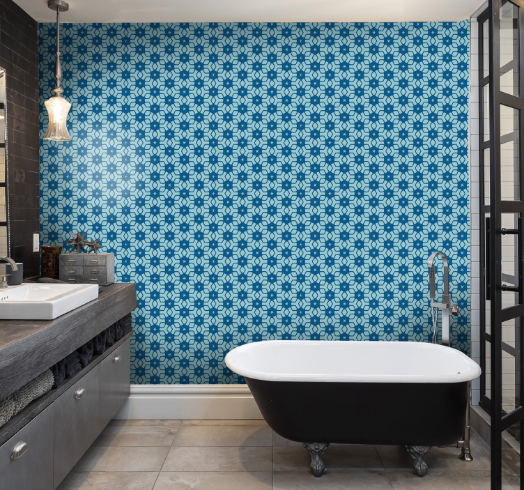 Piastrelle blu bagno carta da parati - TenStickers
