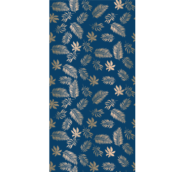 Carta da parati foglie motivo dorato su sfondo blu navy - TenStickers