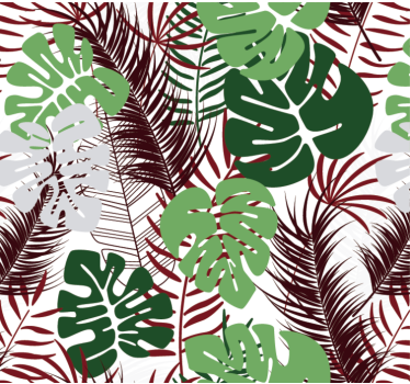 Carta da parati natura foglie di monstera con rami rossi - TenStickers