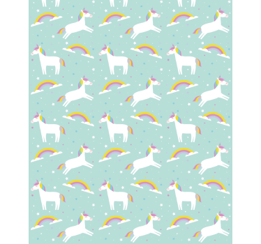 Carta da parati cameretta unicorni con arcobaleno - TenStickers