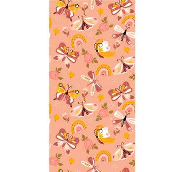 Carta da parati moderna motivo boho farfalle e arcobaleni - TenStickers