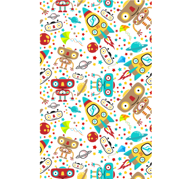 Carta da parati cameretta avventura robot razzo - TenStickers