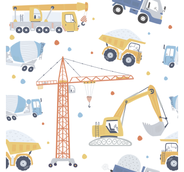 Carta da parati cameretta veicoli da costruzione divertenti - TenStickers