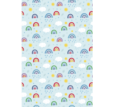 Carta da parati cameretta arcobaleni blu e nuvole - TenStickers