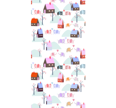 Carta da parati cameretta elefanti e case - TenStickers