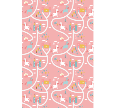 Carta da parati cameretta castelli e unicorni - TenStickers