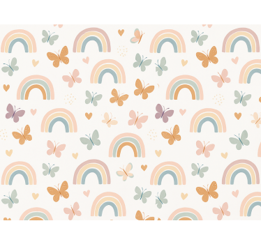 Carta da parati cameretta design arcobaleno con farfalle - TenStickers