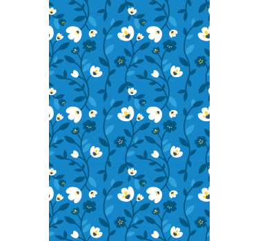 Carta da parati floreale fiori bianchi su sfondo blu - TenStickers