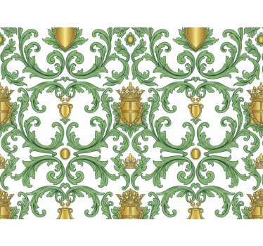 Carta da parati barocco verde e oro ornamentale - TenStickers