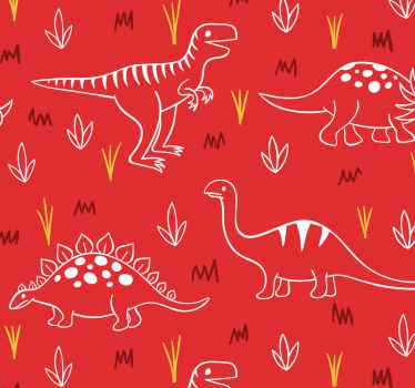 Carta da parati camera dinosauri disegnati su rosso - TenStickers