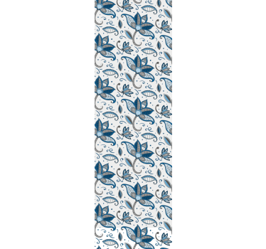 Carta da parati foglie scarabocchi di fiori blu - TenStickers