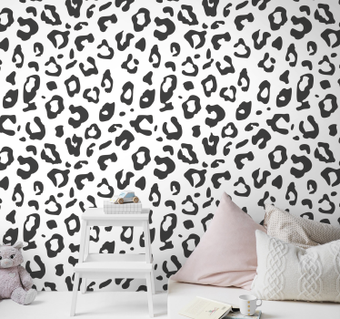 Carta da parati ragazzi texture leopardo bianco e nero - TenStickers