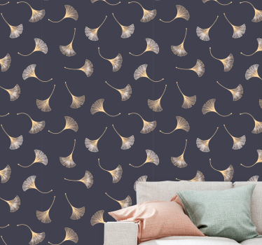 Carta da parati foglie motivo ginkgo grigio elegante - TenStickers