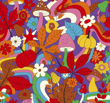 Carta da parati floreale modello psichedelico colorato retrò - TenStickers