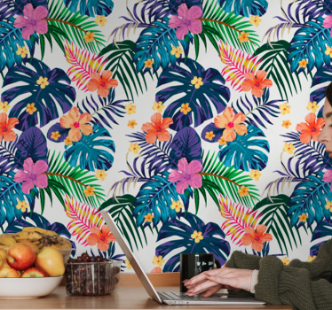 Carta da parati a fiori Fiori colorati hawaiani - TenStickers